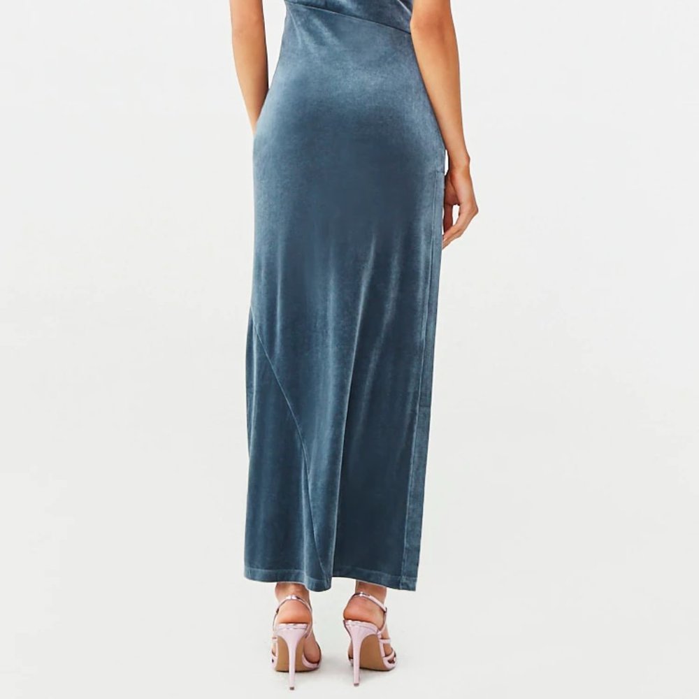 Forever 21 Womens Velvet Slit Maxi Dress Blue S - Picture 7 of 7